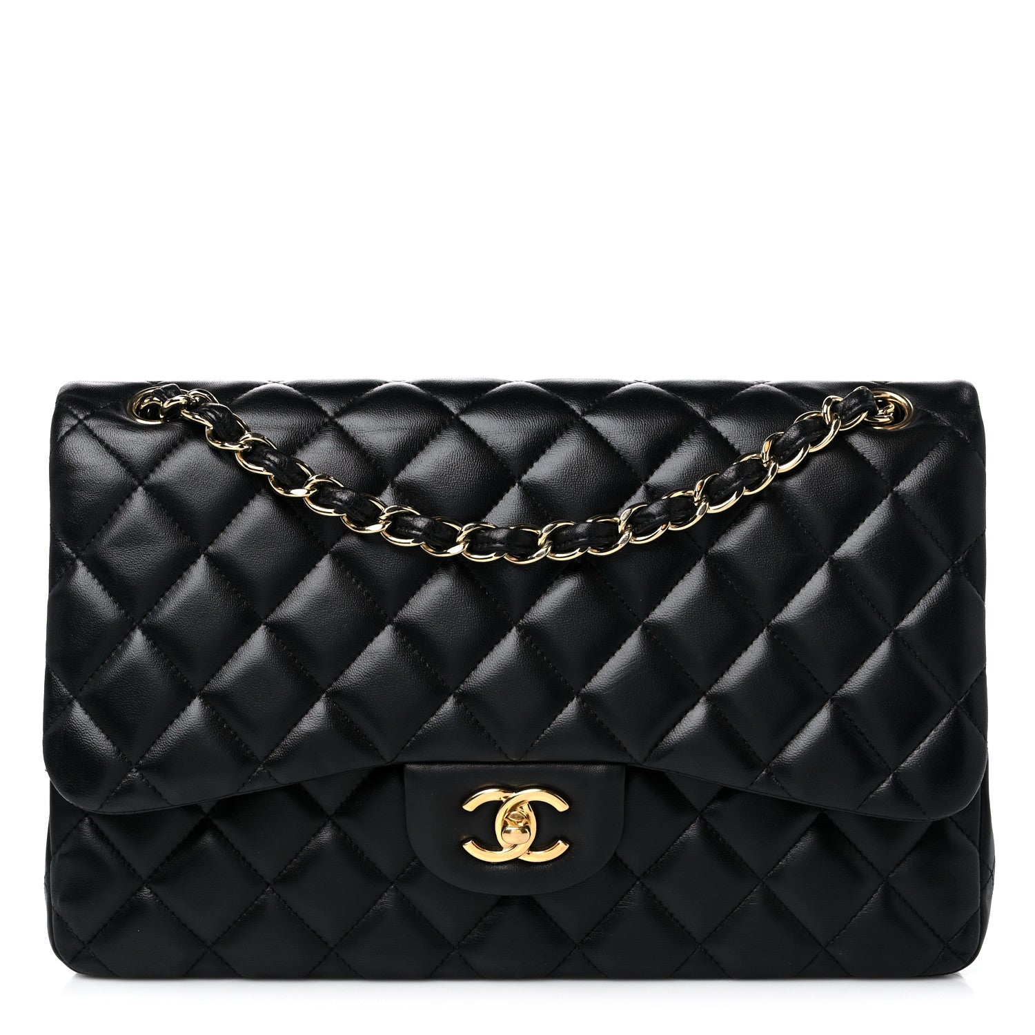 Chanel Lambskin Quilted Jumbo Double Flap Black 1 of 12