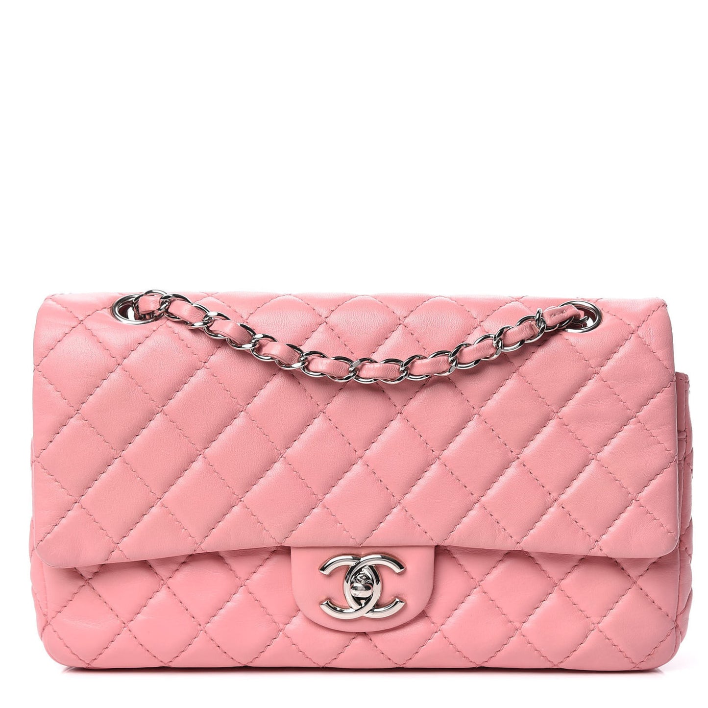 Lambskin Quilted Medium Double Flap Light Pink
