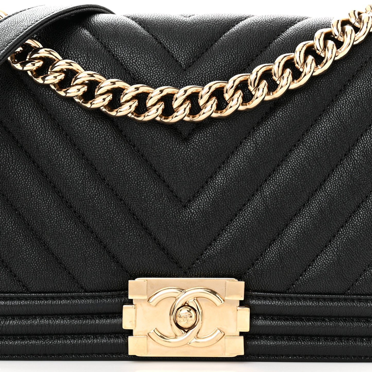 Caviar Chevron Quilted Medium Boy Flap Black