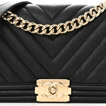 Chanel Caviar Chevron Quilted Medium Boy Flap Black 8 of 11