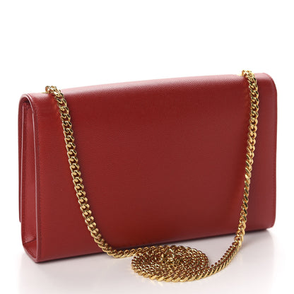 Saint Laurent Grain De Poudre Medium Monogram Kate Satchel Red 3 of 10