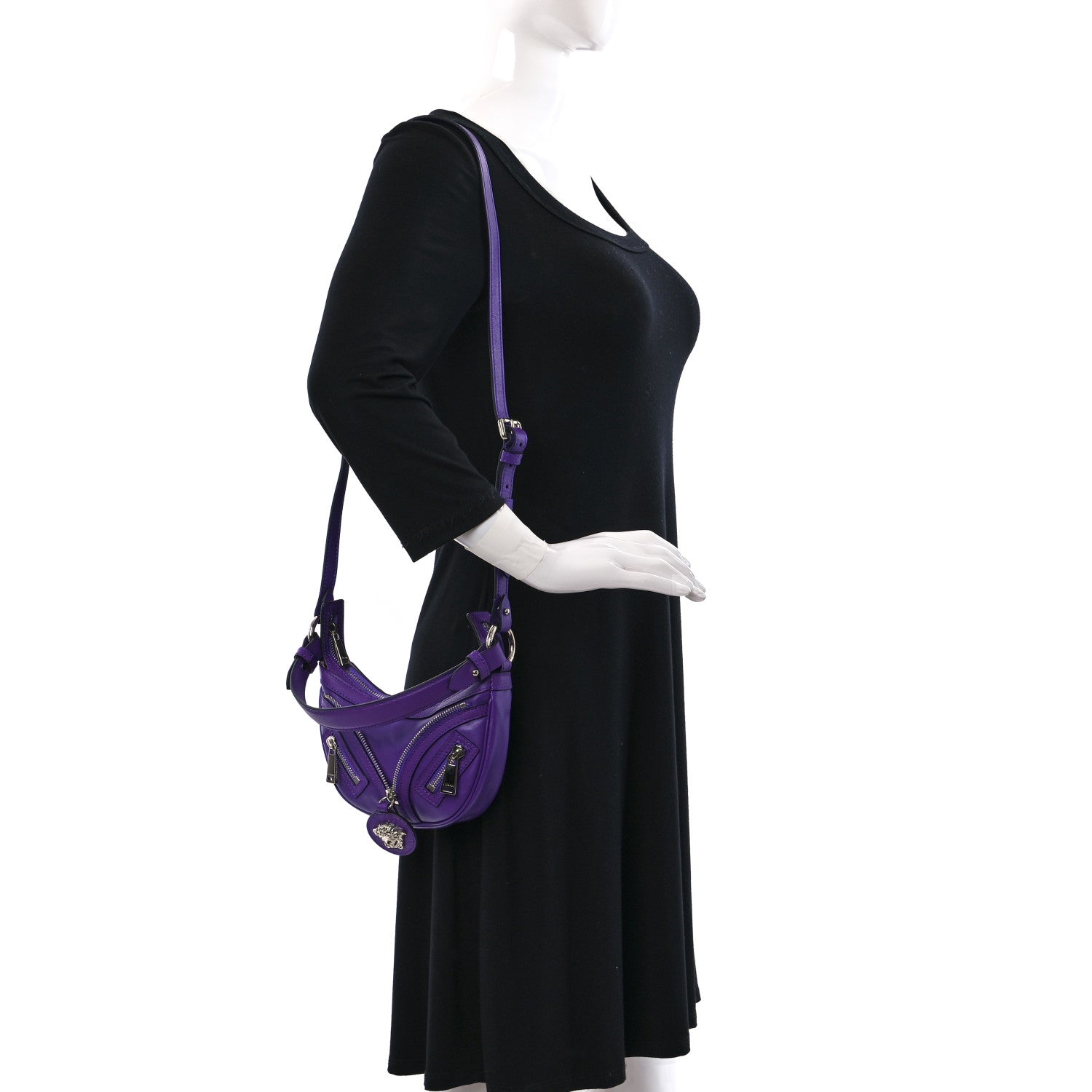 Versace Calfskin Small Repeat Zip Hobo Purple 2 of 8