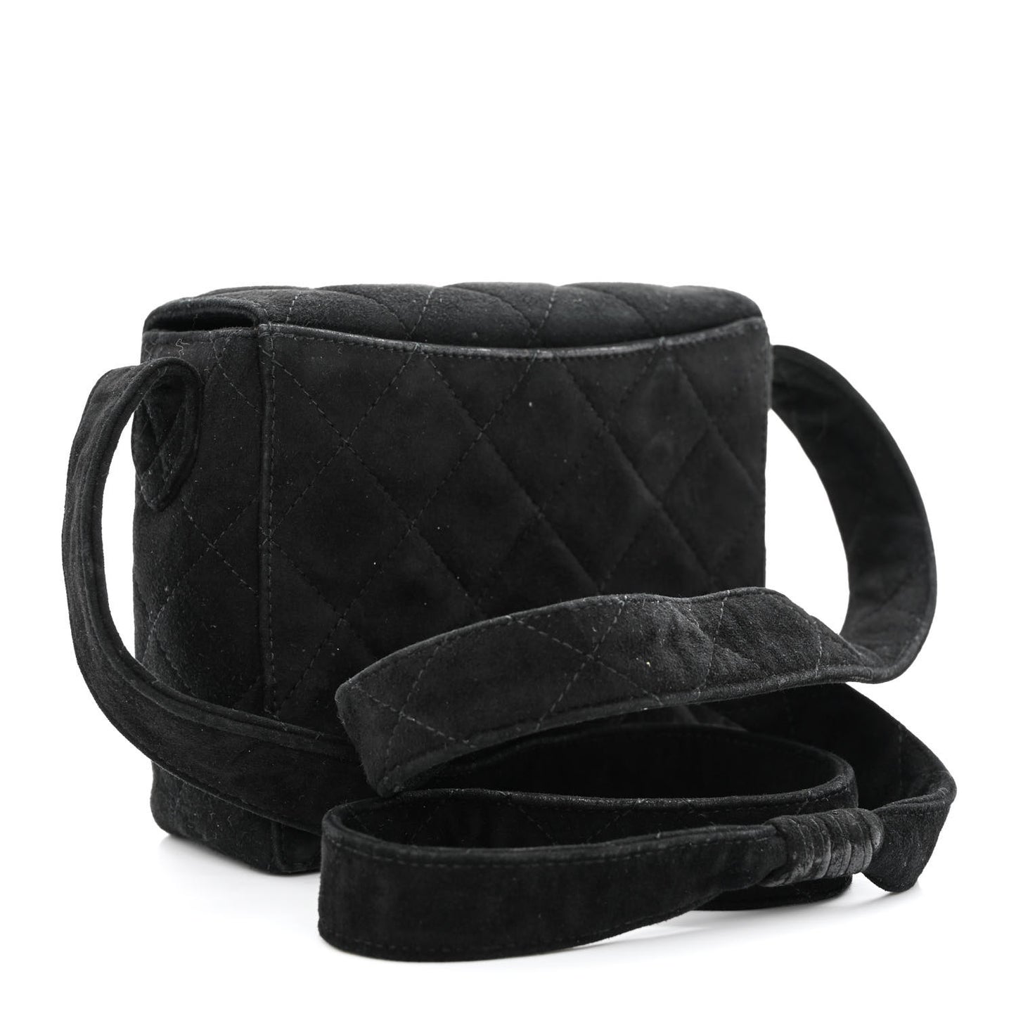 Suede Quilted Flap Shoulder Bag Black