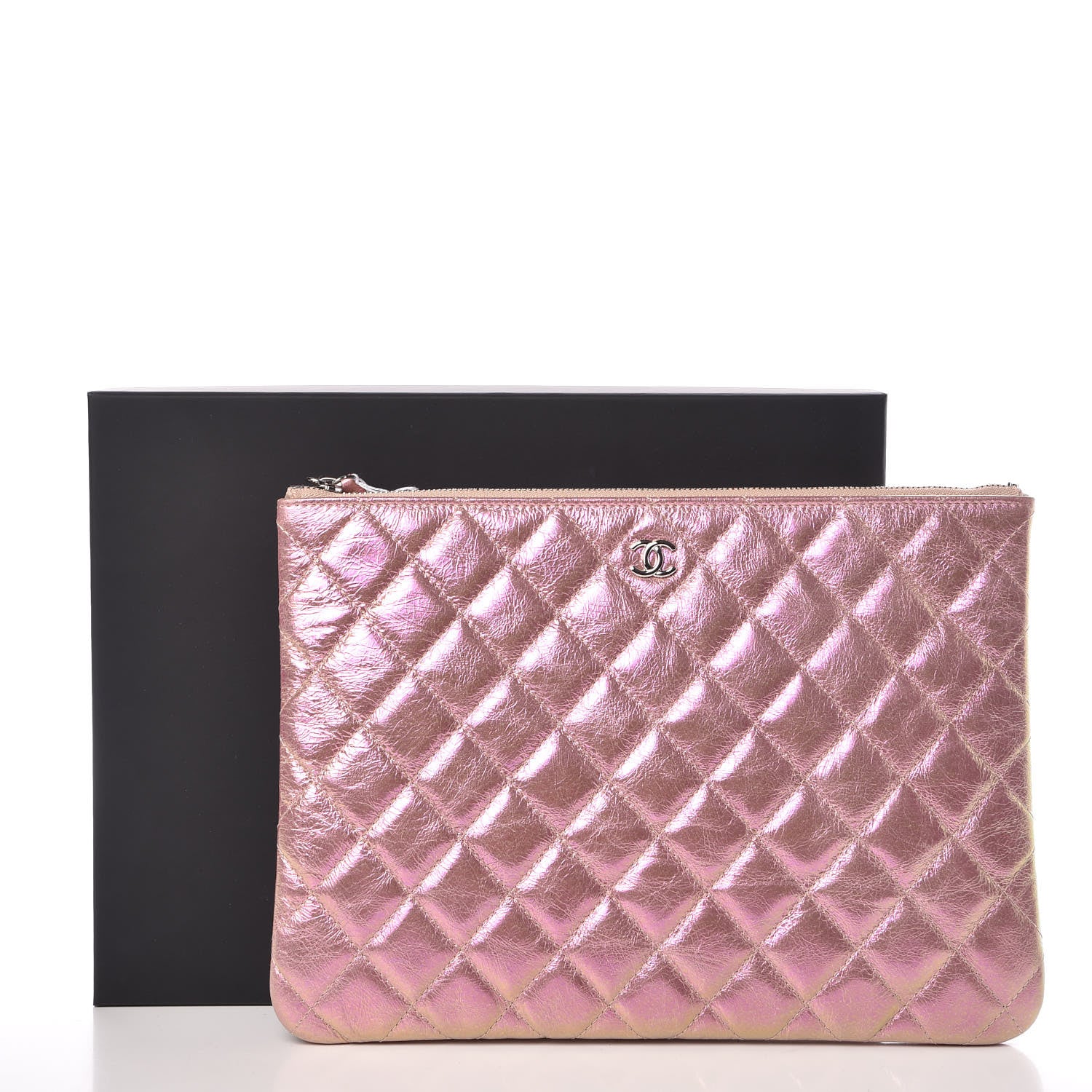 Chanel Iridescent Crumpled Calfskin Medium Cosmetic Case Pink 8 of 9