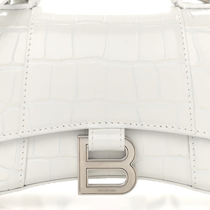 Balenciaga Shiny Calfskin Crocodile Embossed Hourglass Top Handle Bag XS White 8 of 10