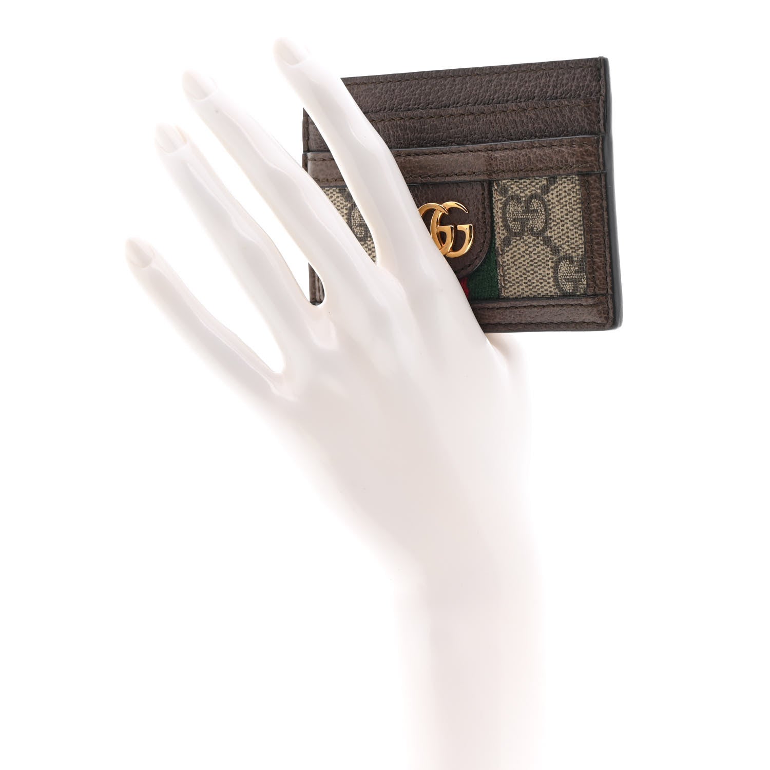 Gucci GG Supreme Monogram Textured Dollar Calfskin Ophidia Card Holder Beige Ebony New Acero 2 of 9