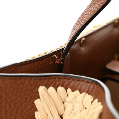Valentino Garavani Raffia Calfskin Small Vlogo Signature Tote Natural Saddle Brown 10 of 11
