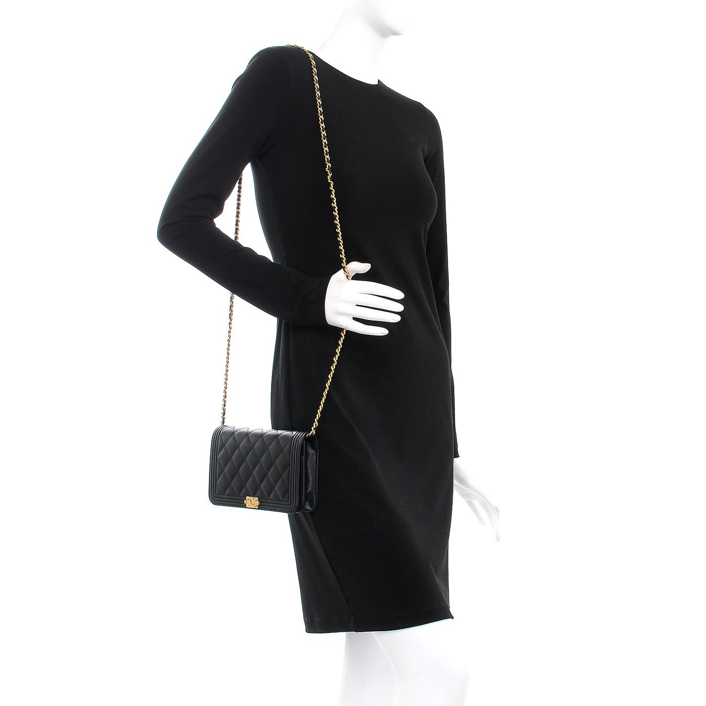 Caviar Quilted Boy Wallet On Chain WOC Black