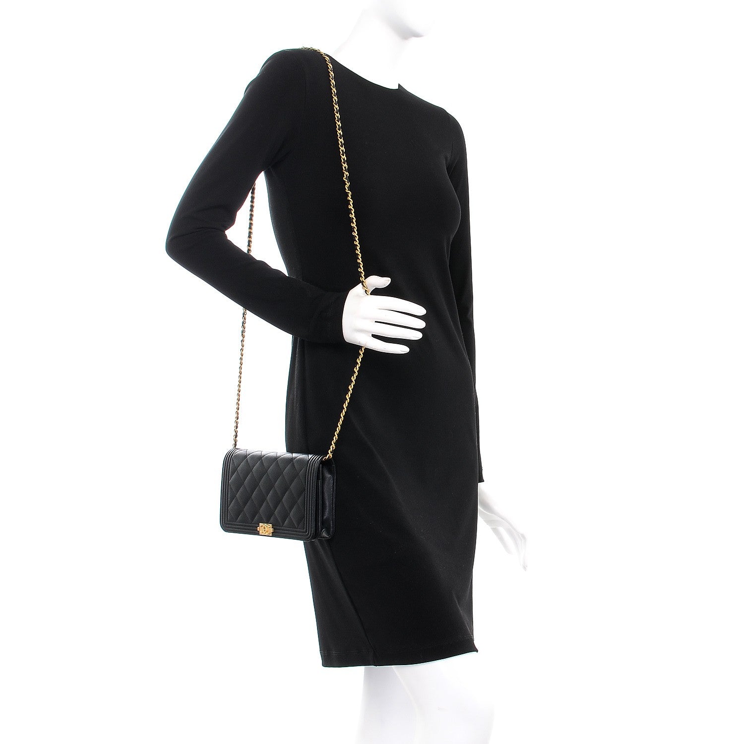 Chanel Caviar Quilted Boy Wallet On Chain WOC Black 2 of 9