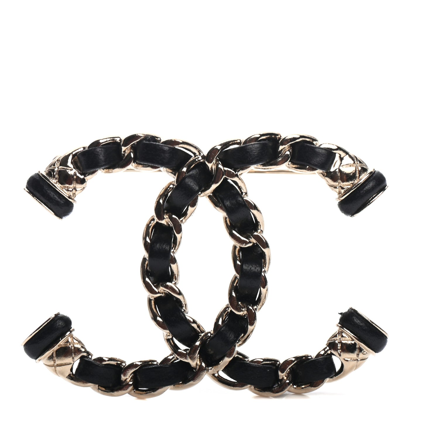 Lambskin Chain CC Brooch Black Gold