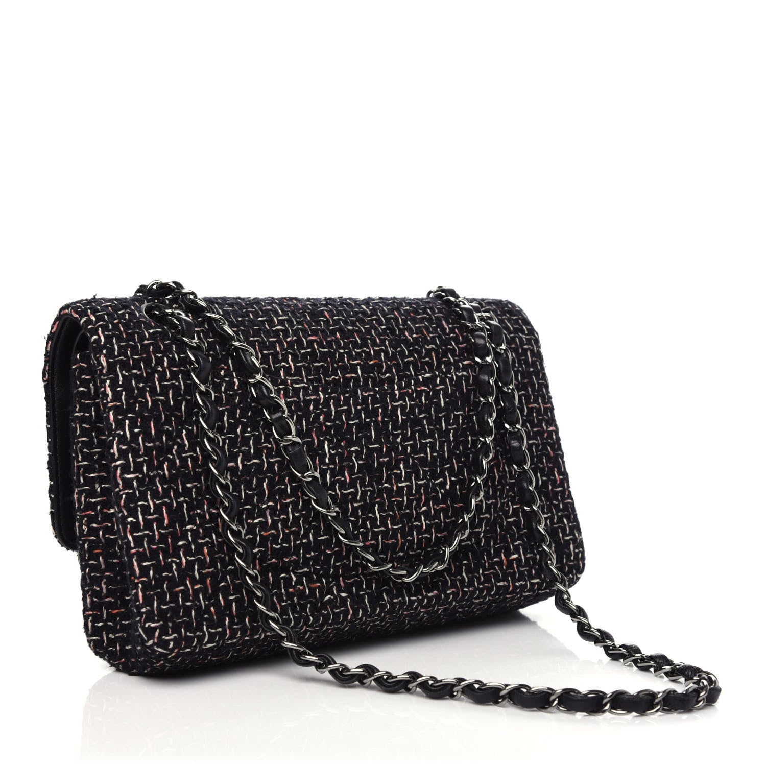 Chanel Tweed Quilted Medium Double Flap Black 3 of 9