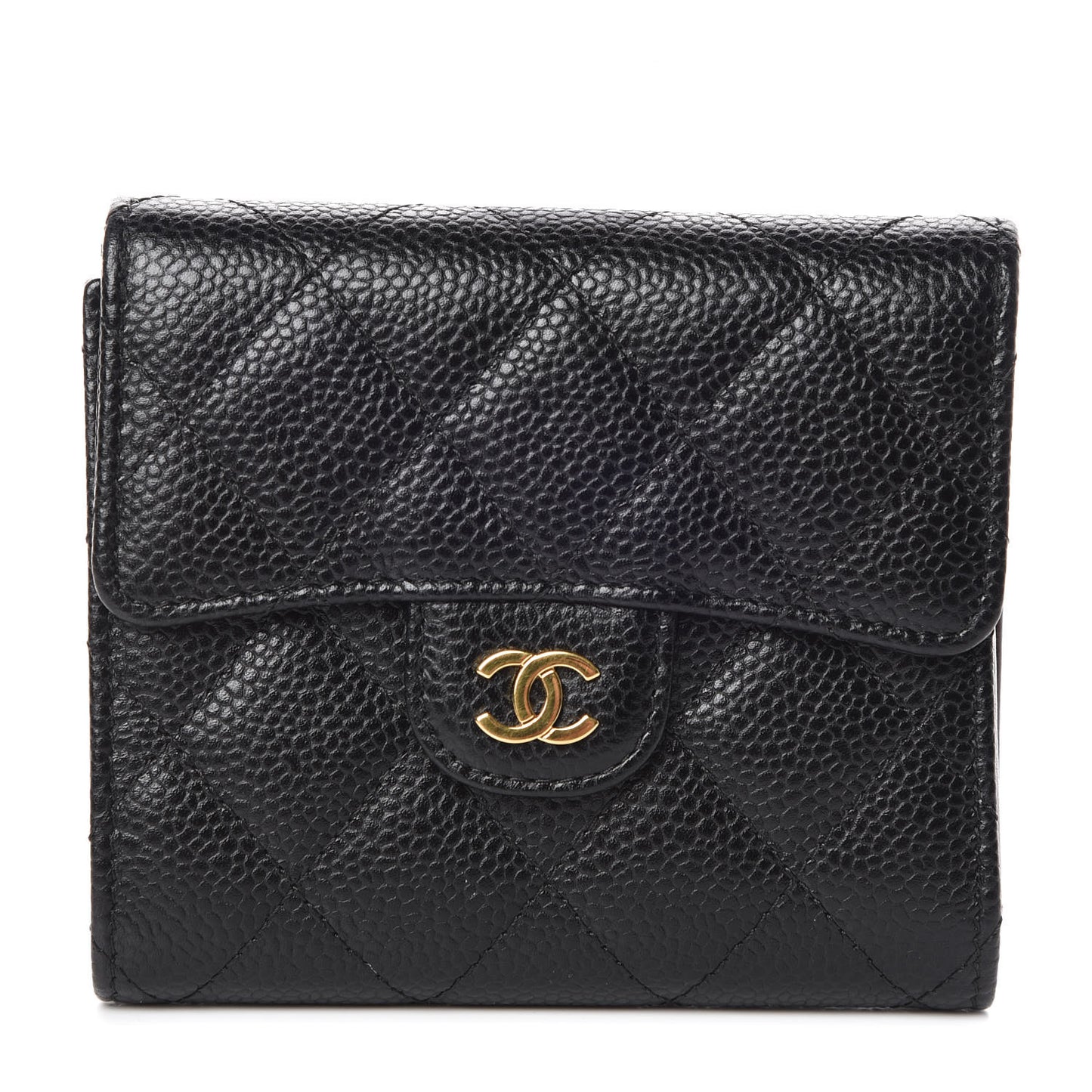Caviar Quilted Compact Flap Wallet Black