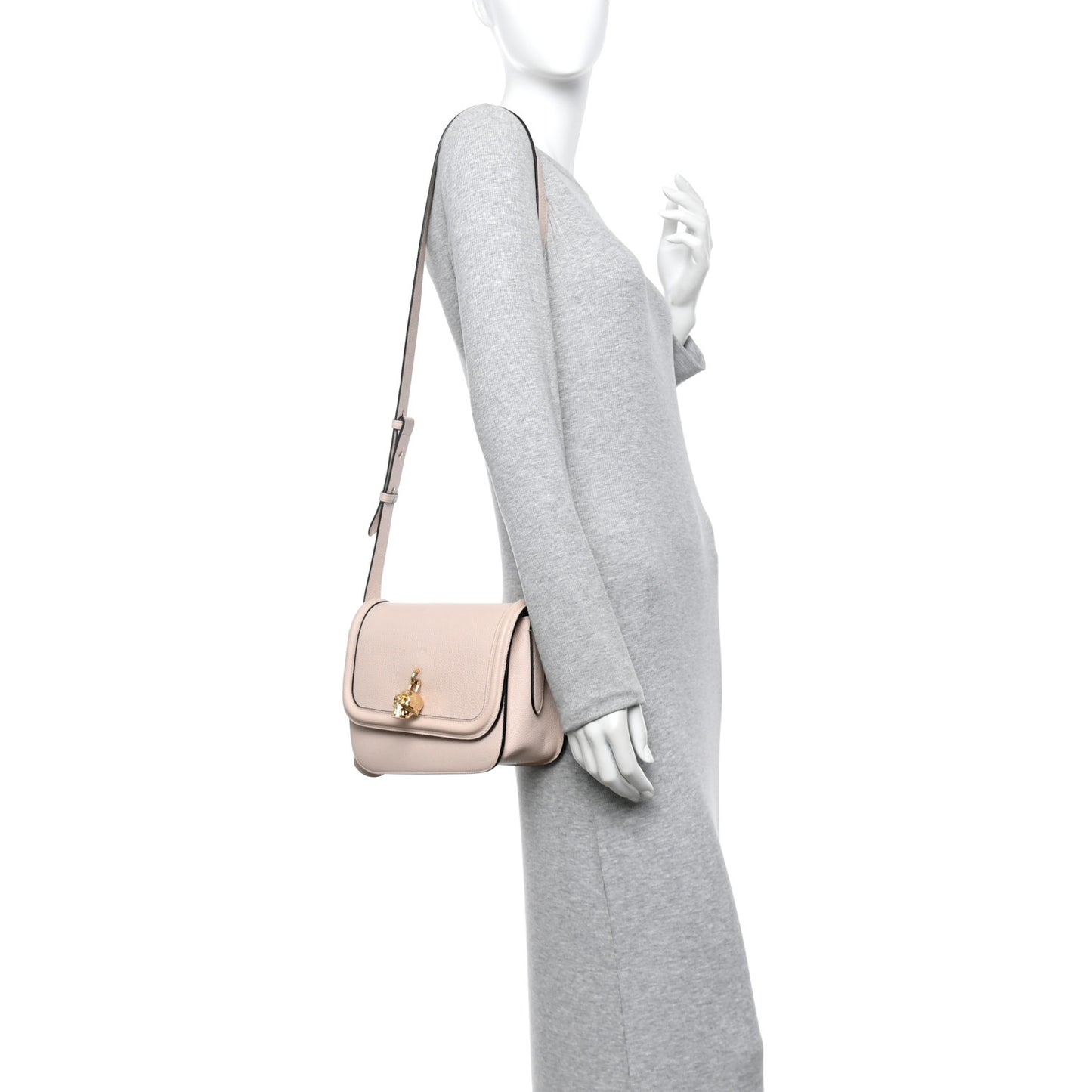 Grained Calfskin Padlock Crossbody Bag Nude