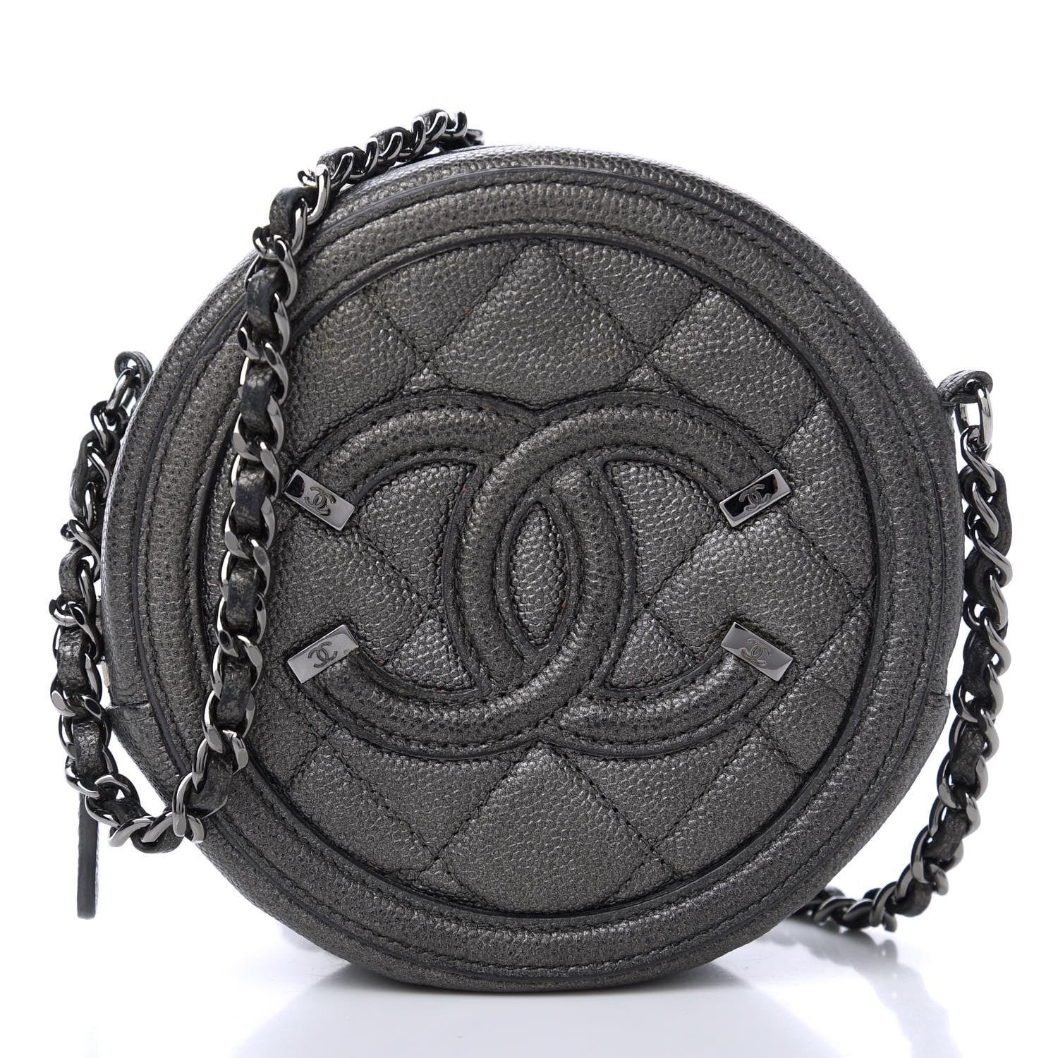 Chanel Metallic Caviar Quilted Round Filigree Crossbody Ruthenium 10 of 11