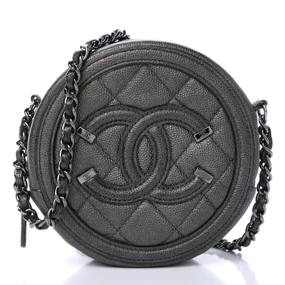 Chanel Metallic Caviar Quilted Round Filigree Crossbody Ruthenium 10 of 11