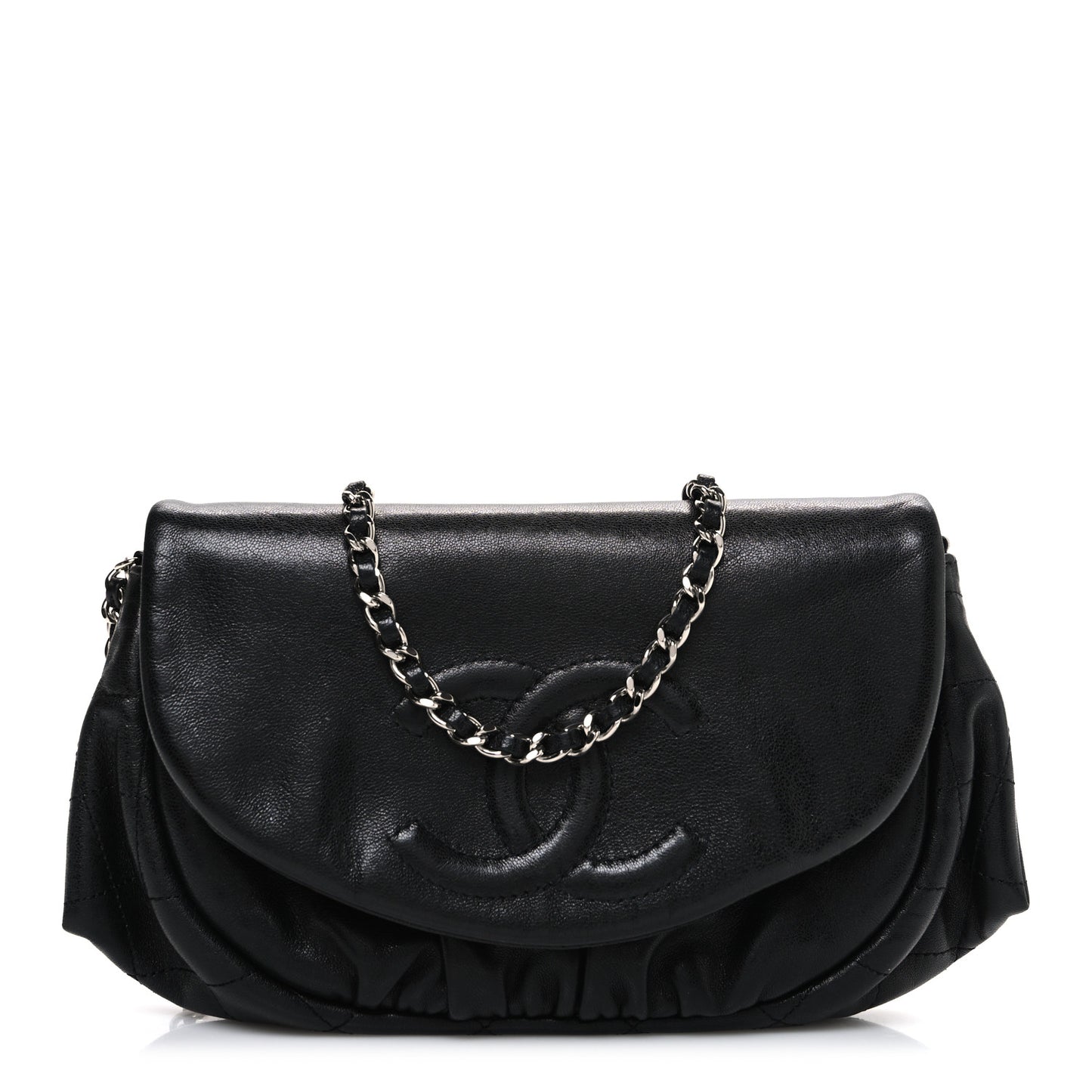 Lambskin Half Moon Wallet On Chain WOC Black