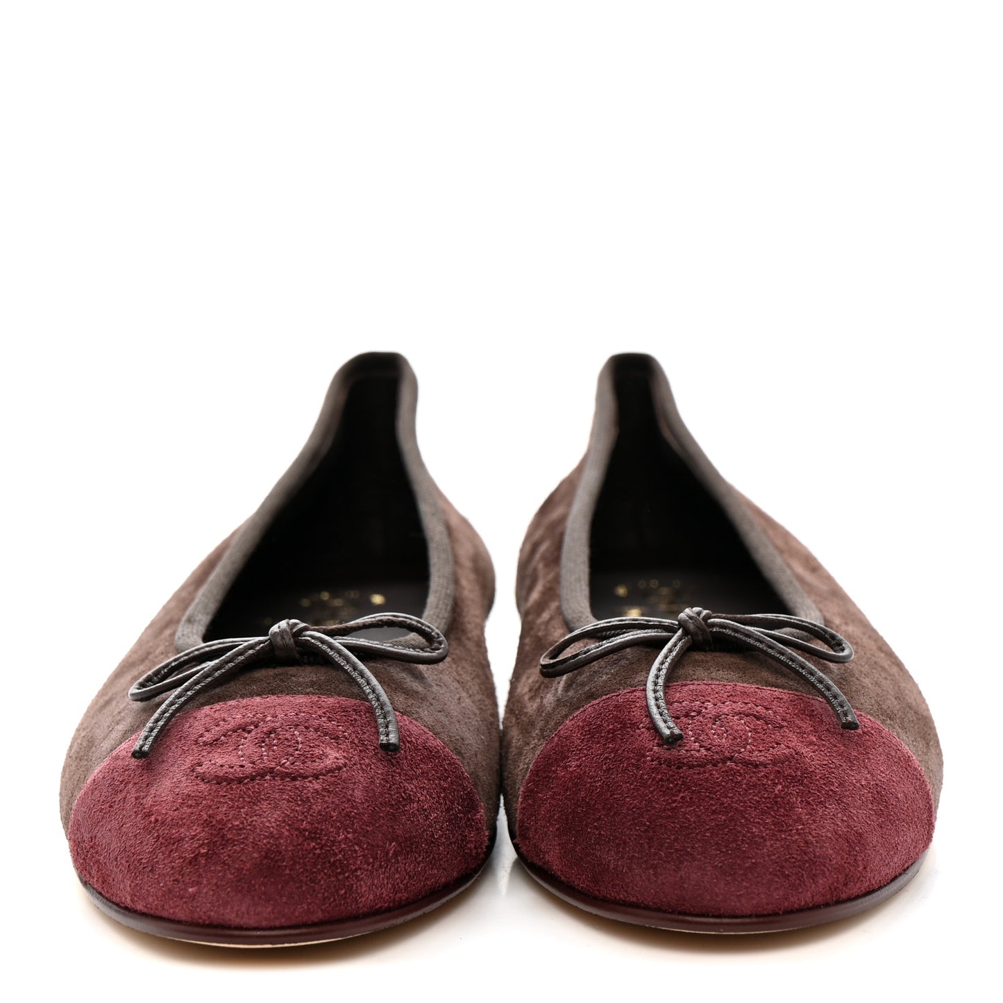 Suede Calfskin Cap Toe CC Ballerina Flats 40 Dark Brown Burgundy