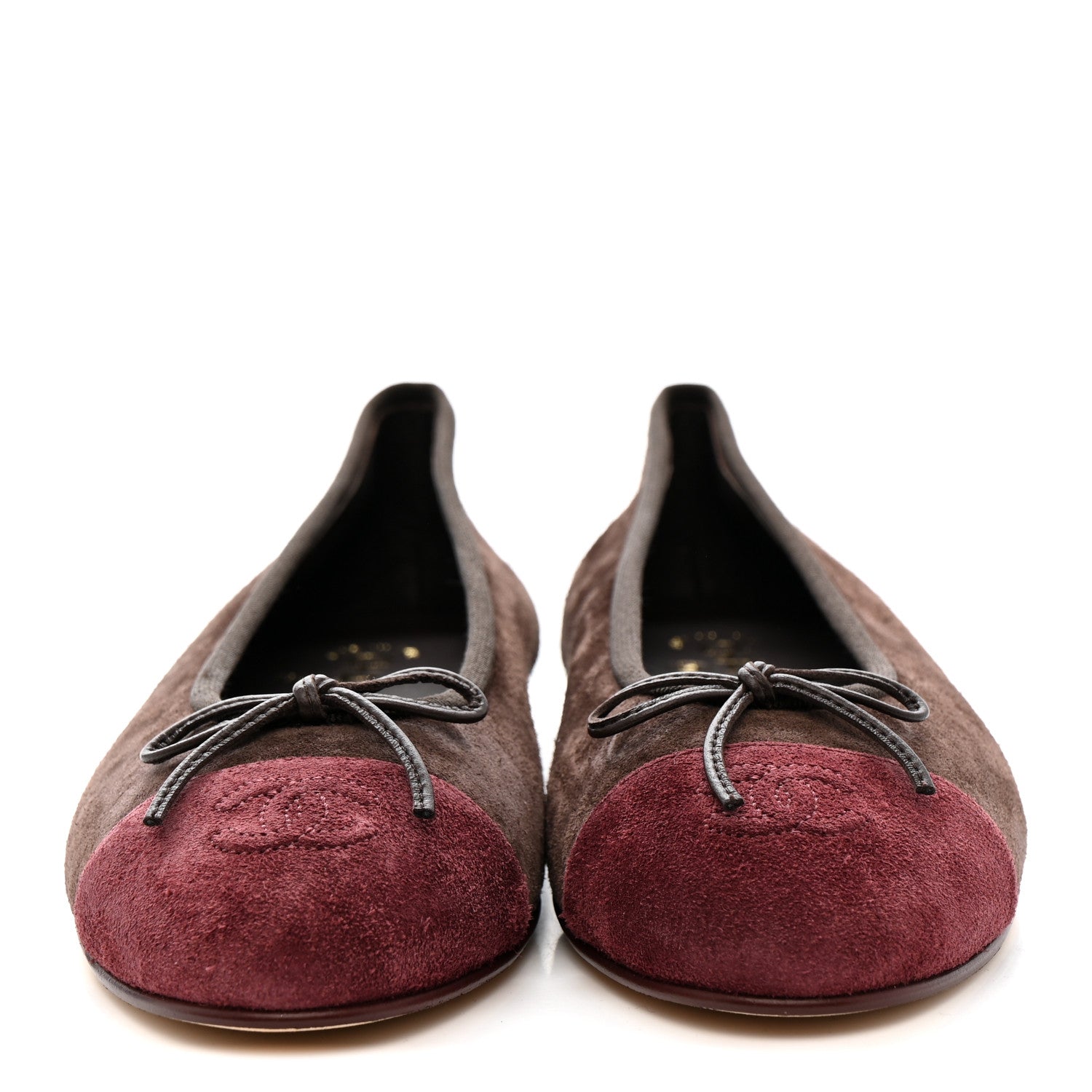 Chanel Suede Calfskin Cap Toe CC Ballerina Flats 40 Dark Brown Burgundy 3 of 9