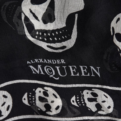 Alexander McQueen Silk Chiffon Skull Scarf Black Ivory 3 of 4