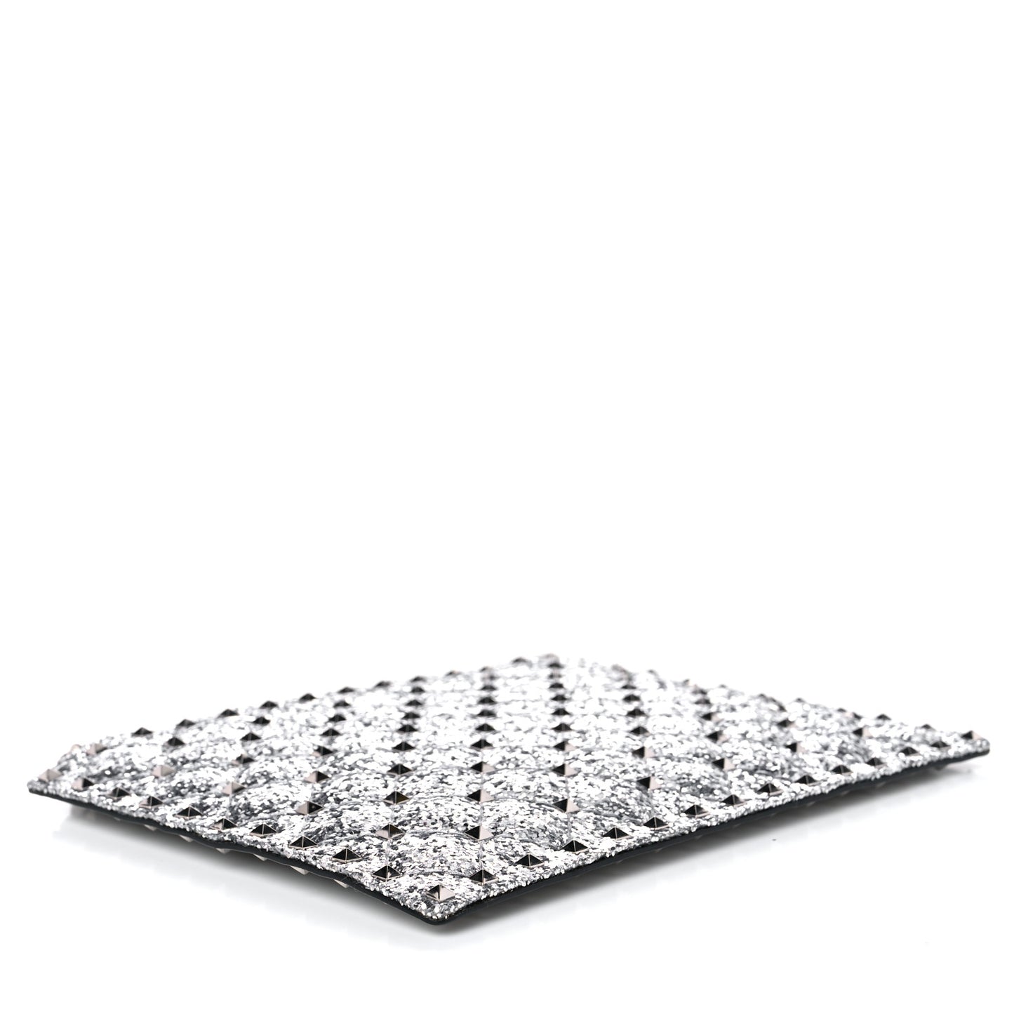 Glitter Rockstud Spike Zip Pouch Silver