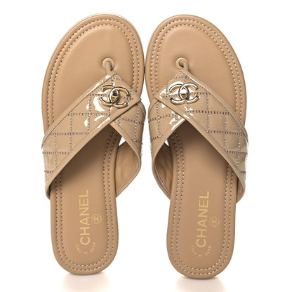 Chanel Patent Quilted CC Sandals 38.5 Beige 2 of 9