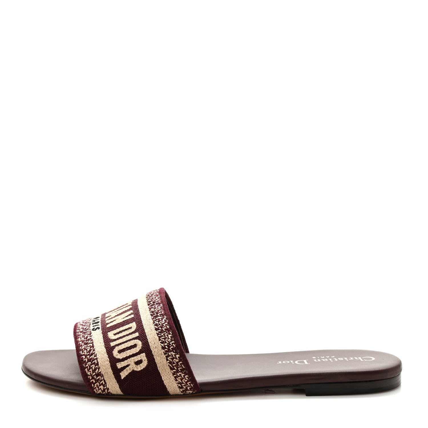 Christian Dior Canvas Embroidered Dway Mules Slide Sandals 37.5 Burgundy 1 of 8