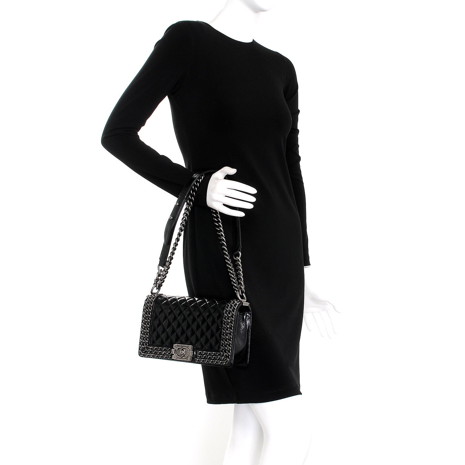 Chanel Glazed Calfskin Quilted Medium Boy Chained Flap Black 3 of 8