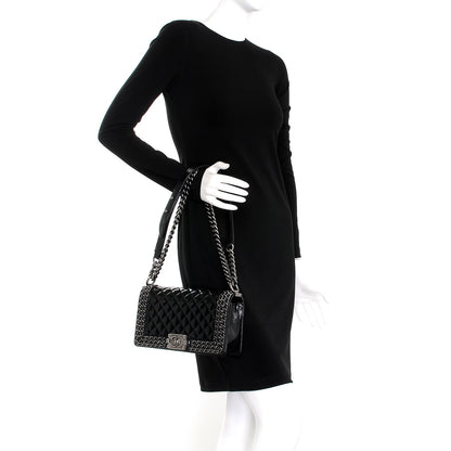 Chanel Glazed Calfskin Quilted Medium Boy Chained Flap Black 3 of 8