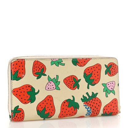 Gucci Grainy Calfskin Strawberry Zumi Zip Around Wallet Ivory Red 3 of 10