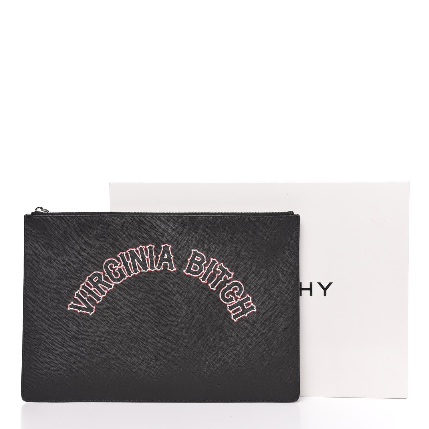 Givenchy Coated Canvas Medium Virginia Bitch Print Zip Pouch Black 10 of 10