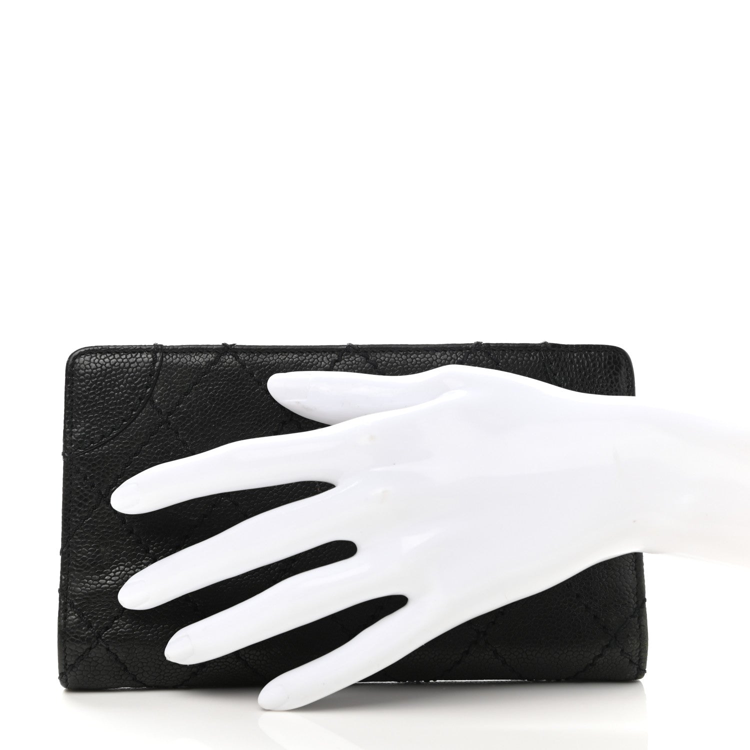 Chanel Distressed Caviar Stitched Outdoor Yen Wallet Black 2 of 7