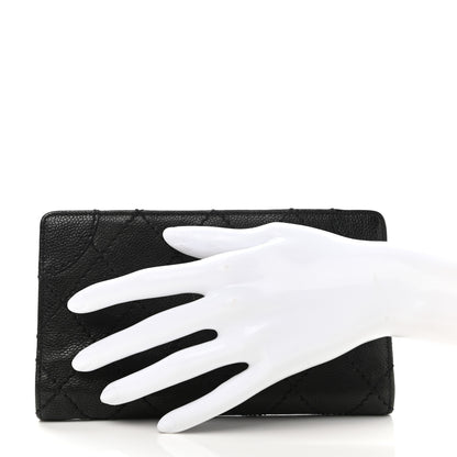 Chanel Distressed Caviar Stitched Outdoor Yen Wallet Black 2 of 7