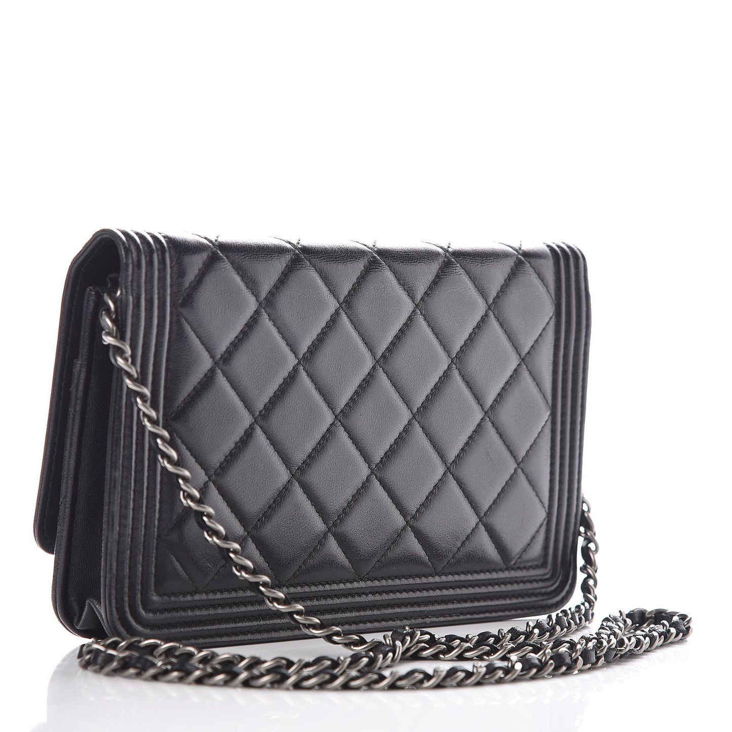 Lambskin Quilted Boy Wallet On Chain WOC Black