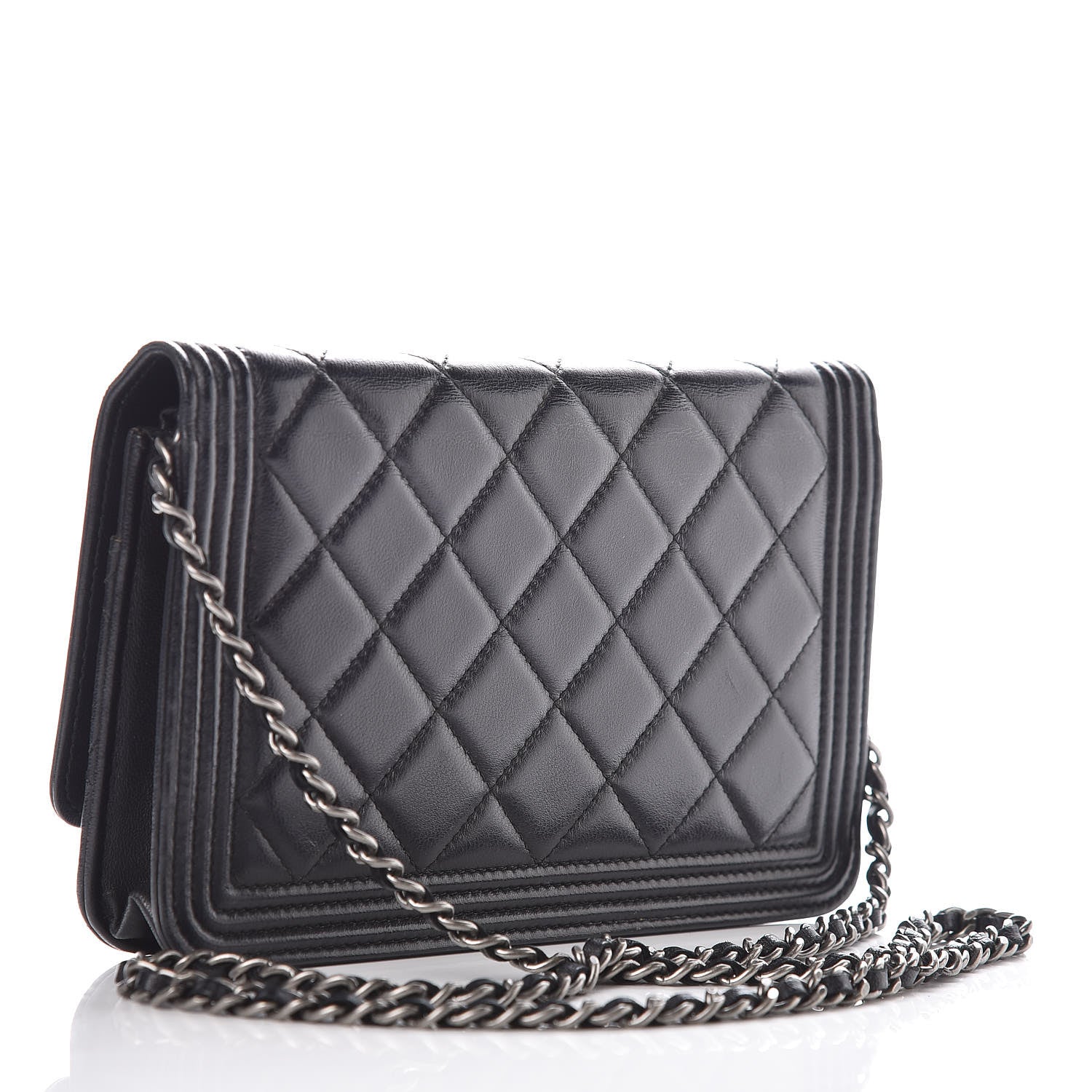 Chanel Lambskin Quilted Boy Wallet On Chain WOC Black 3 of 11