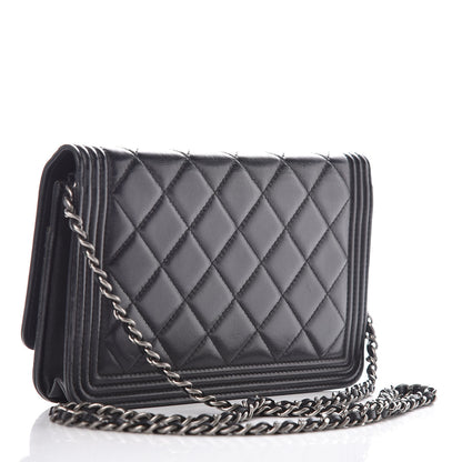Chanel Lambskin Quilted Boy Wallet On Chain WOC Black 3 of 11