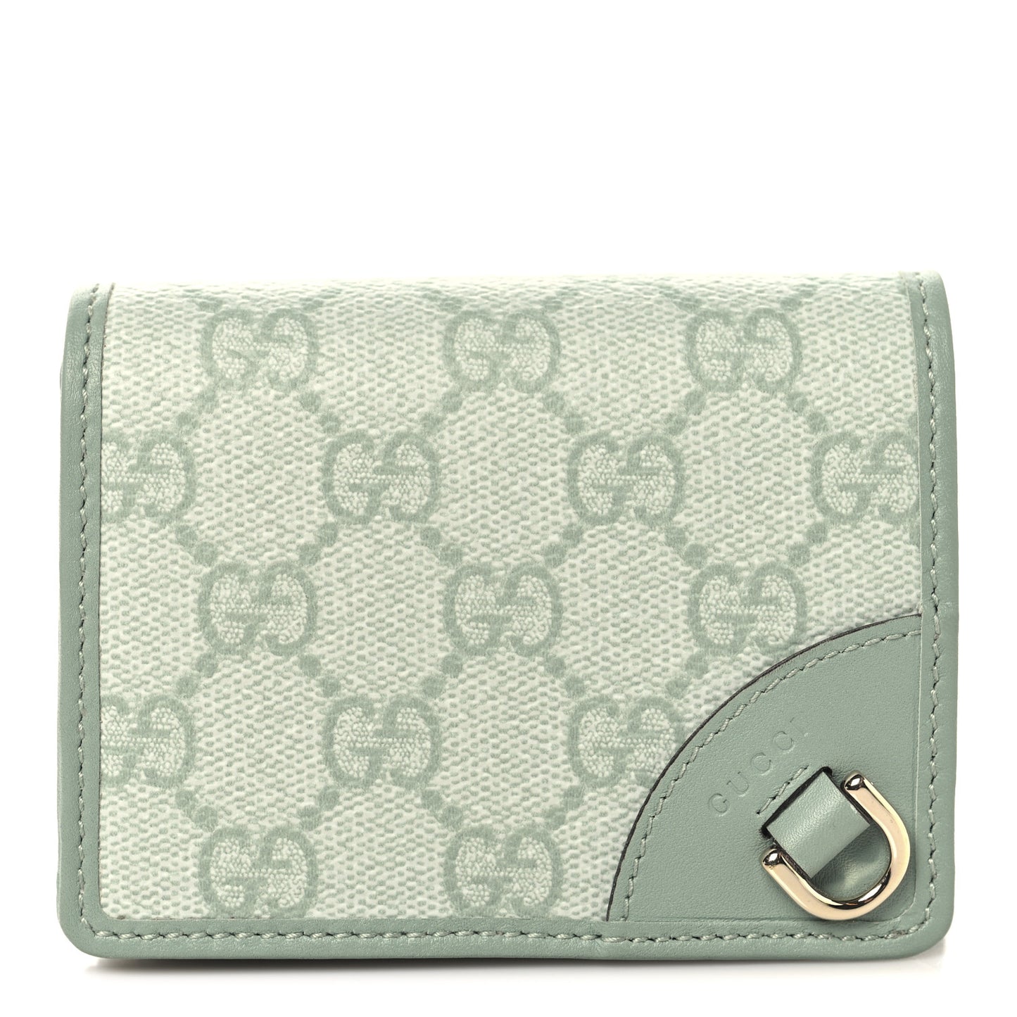 GG Supreme Monogram Textured Calfskin Emblem Mini Wallet Sage Green