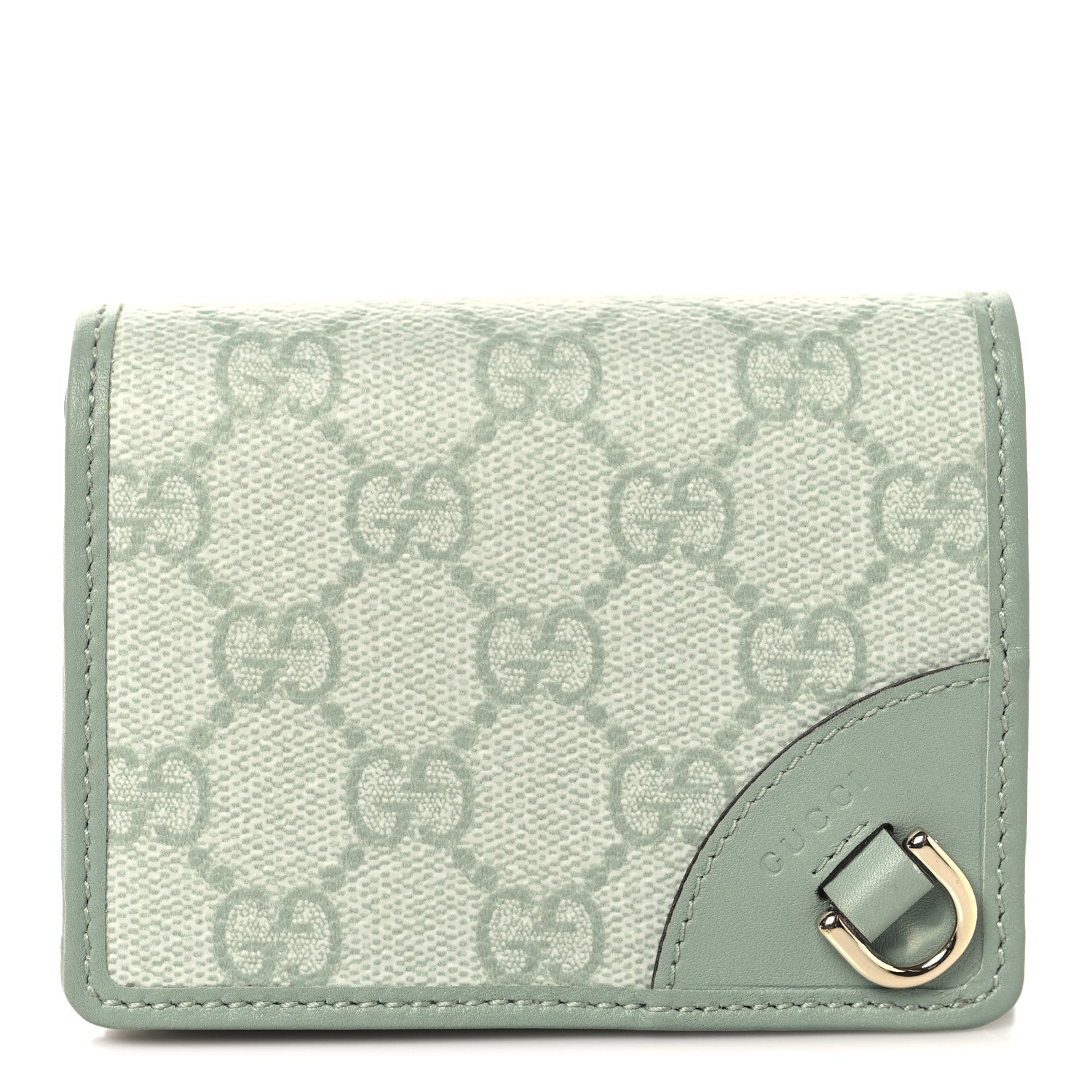 Gucci GG Supreme Monogram Textured Calfskin Emblem Mini Wallet Sage Green 1 of 9