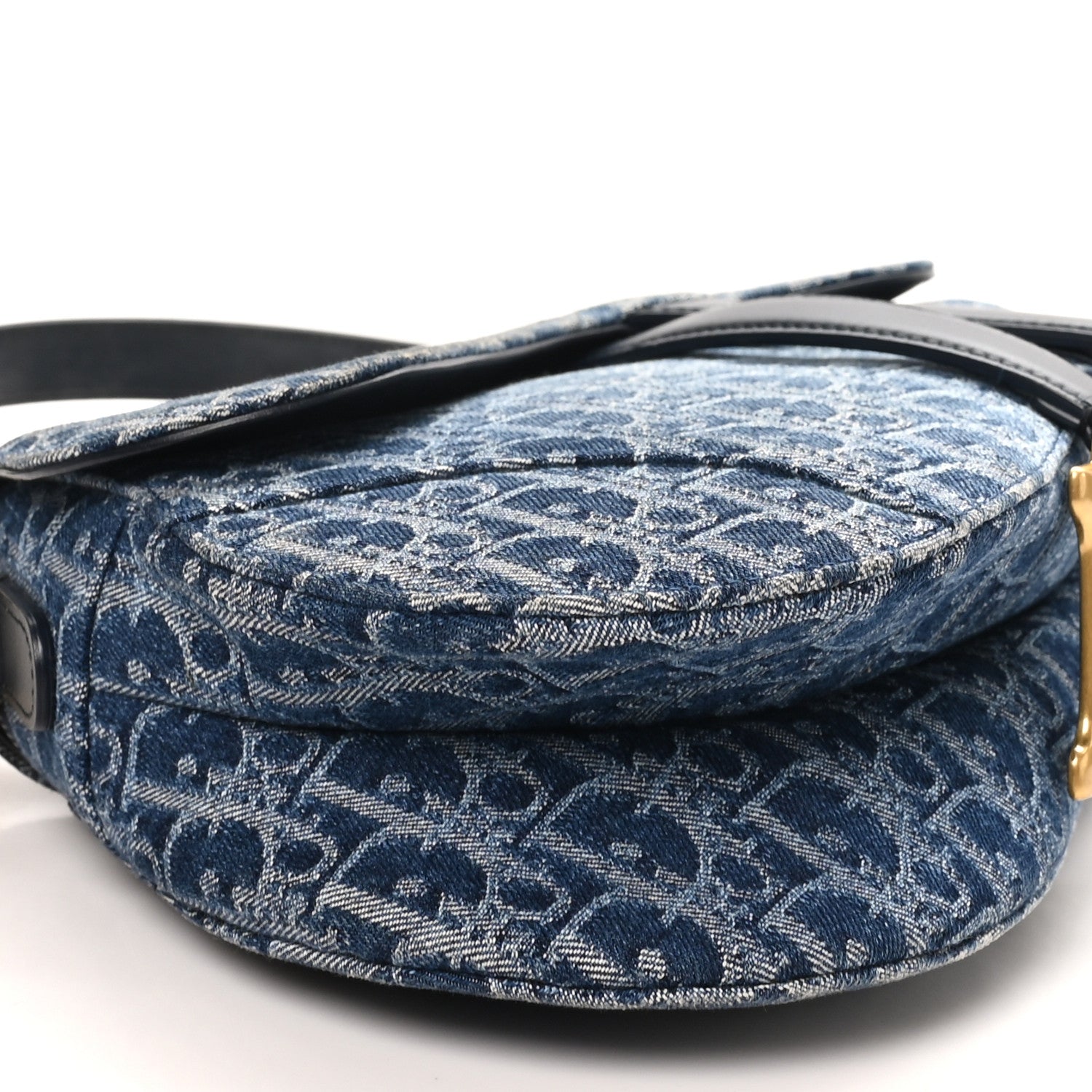 Christian Dior デニム ショルダーバッグ Christian Dior Denim Oblique Jacquard Saddle Bag With Strap Blue