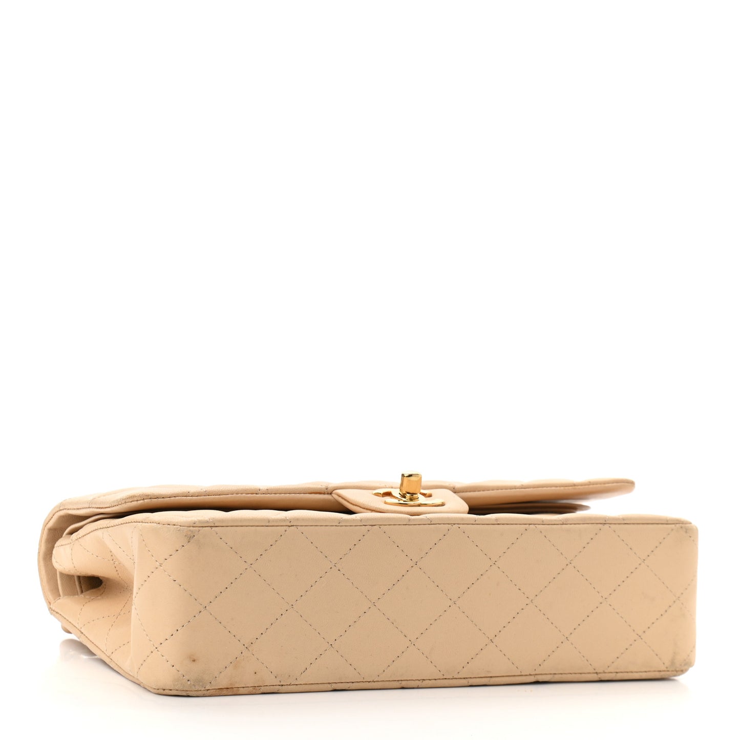 Lambskin Quilted Medium Double Flap Beige