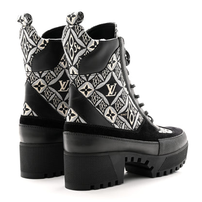 Louis Vuitton Suede Calfskin Jacquard Since 1854 Laureate Platform Desert Boots 37.5 Black 4 of 11