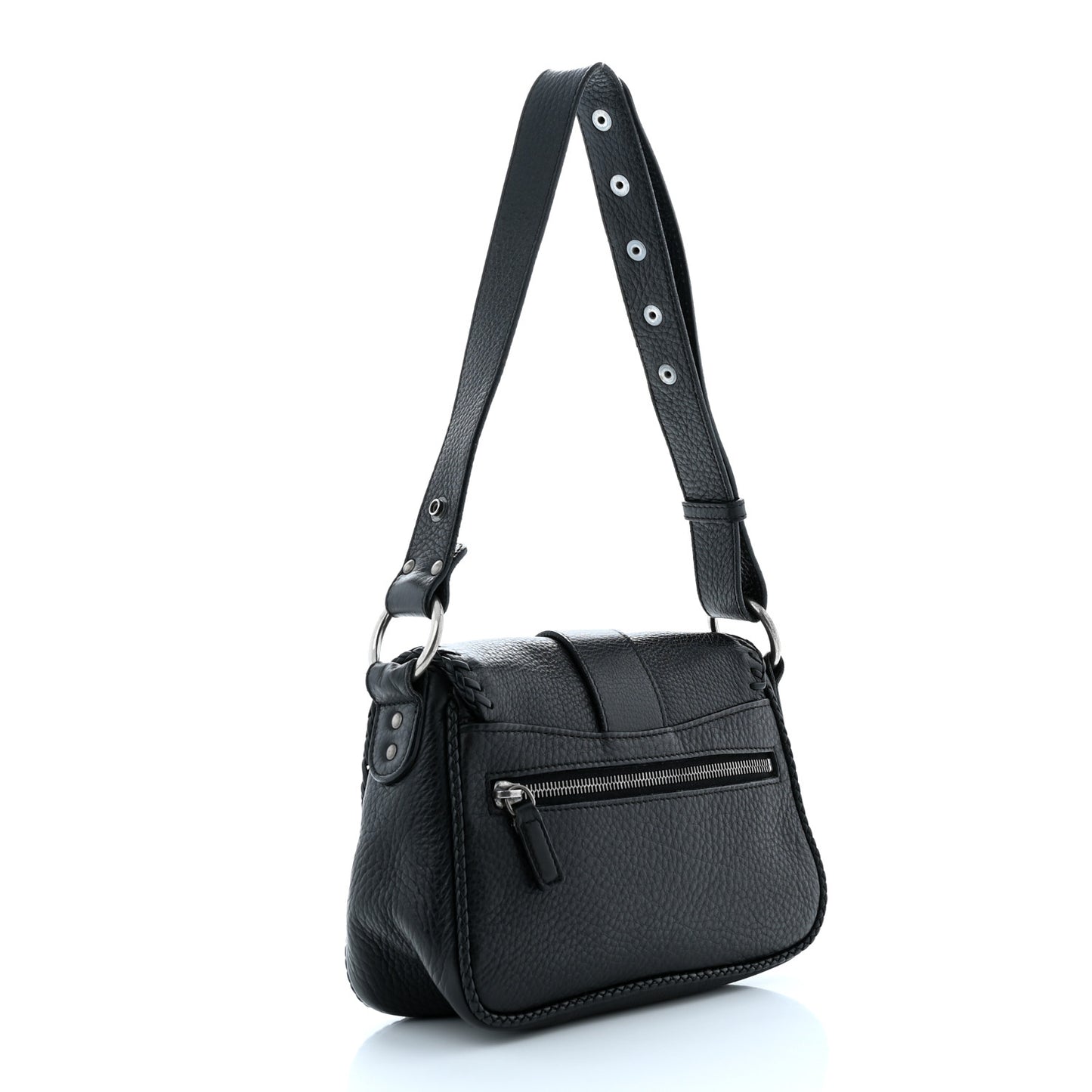 Pebbled Calfskin Mini Gaucho Crossbody Bag Black
