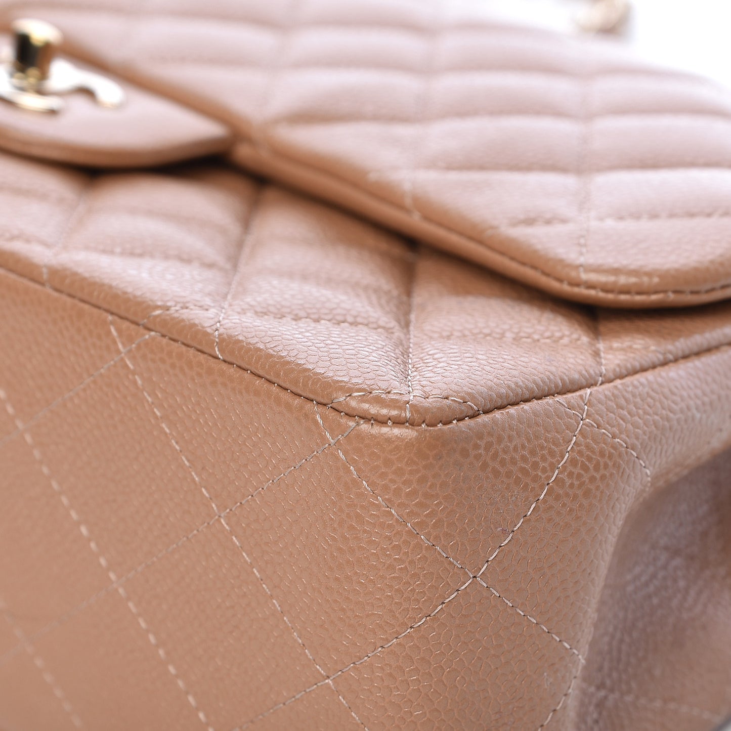 Caviar Quilted Jumbo Double Flap Beige