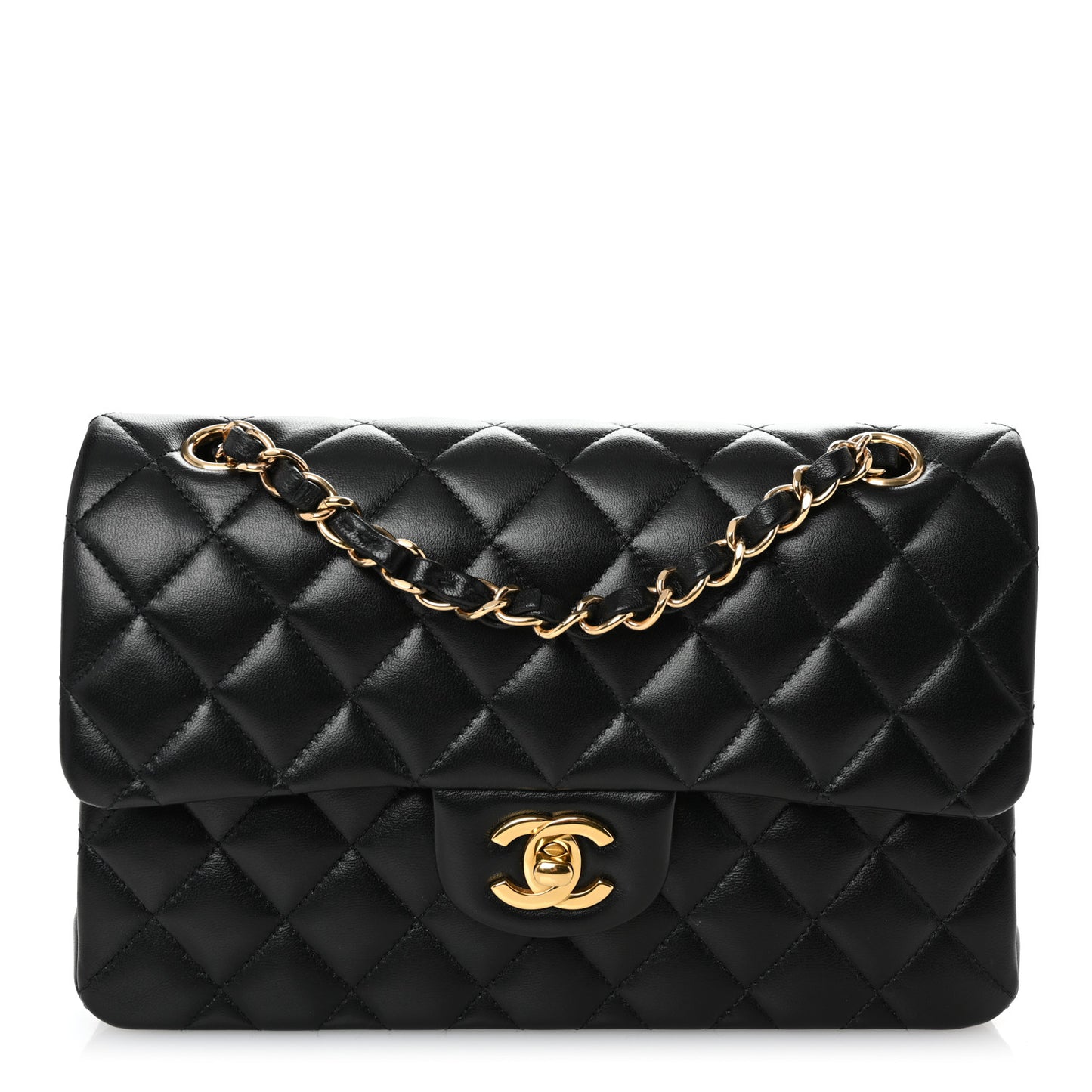 Lambskin Quilted Small Double Flap Black