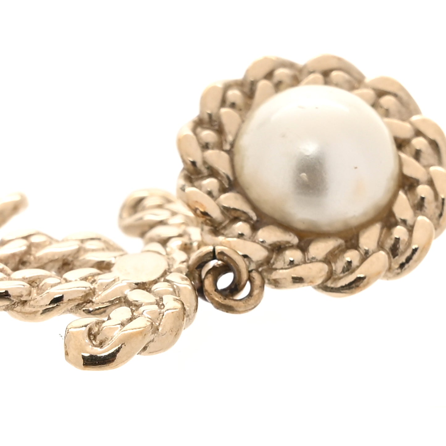 Crystal CC Pearl Drop Earrings Light Gold