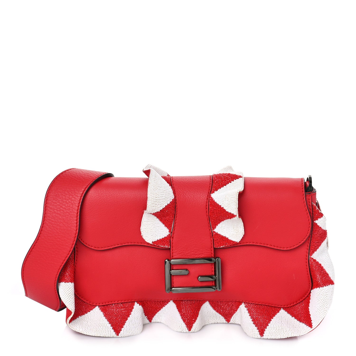 Fendi Vitello Seta Waves Beaded Triangles Baguette Fiamma 1 of 8