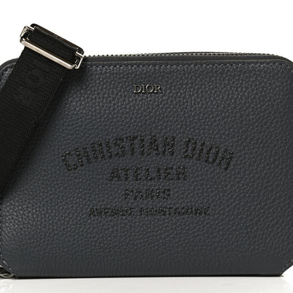 Christian Dior Grained Calfskin Double Zip Crossbody Pouch Black 7 of 9