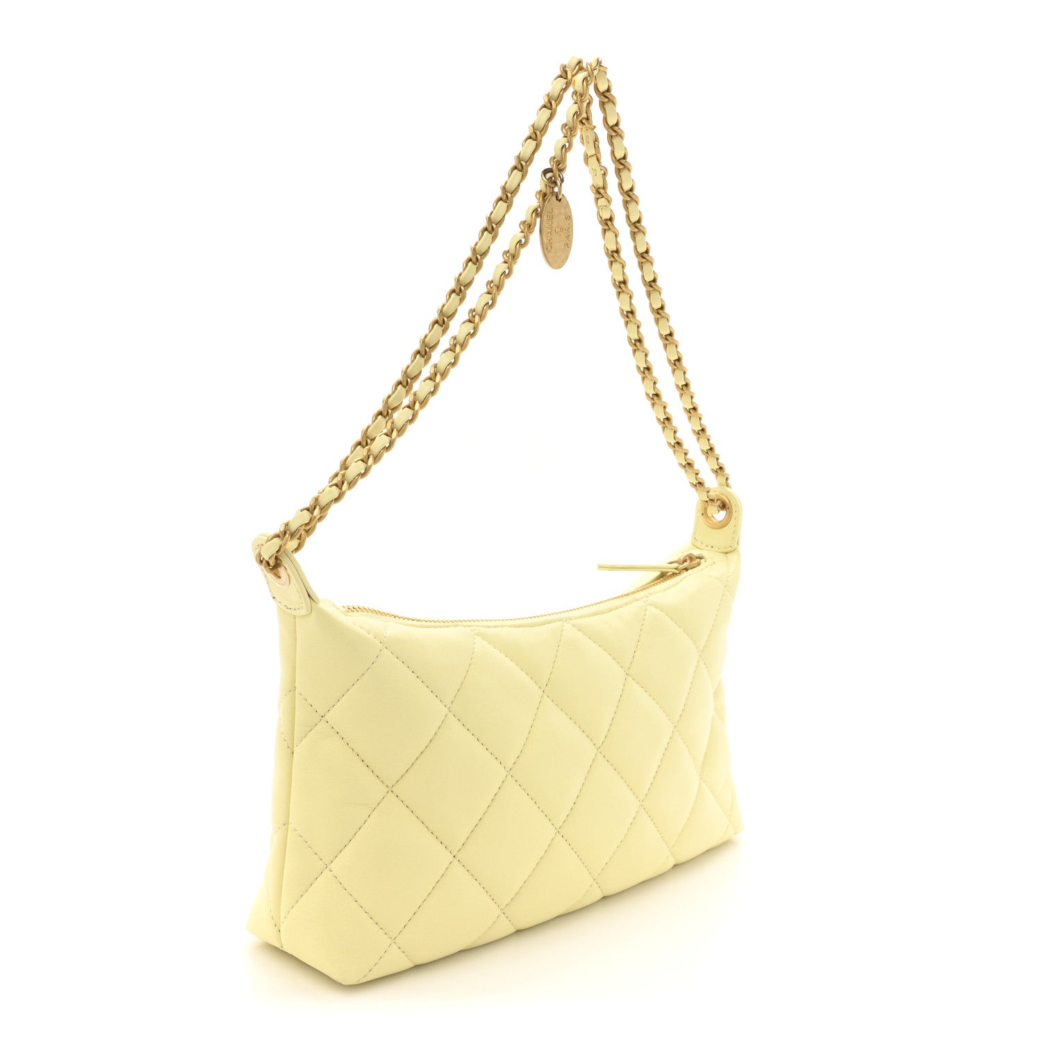 Chanel Lambskin Quilted Hobo Shoulder Bag Light Yellow 3 of 12