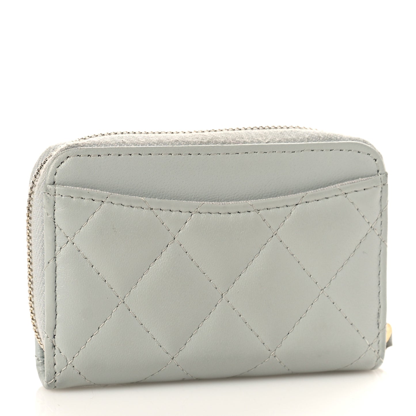 Lambskin Quilted Zip Around Coin Purse Wallet Grey