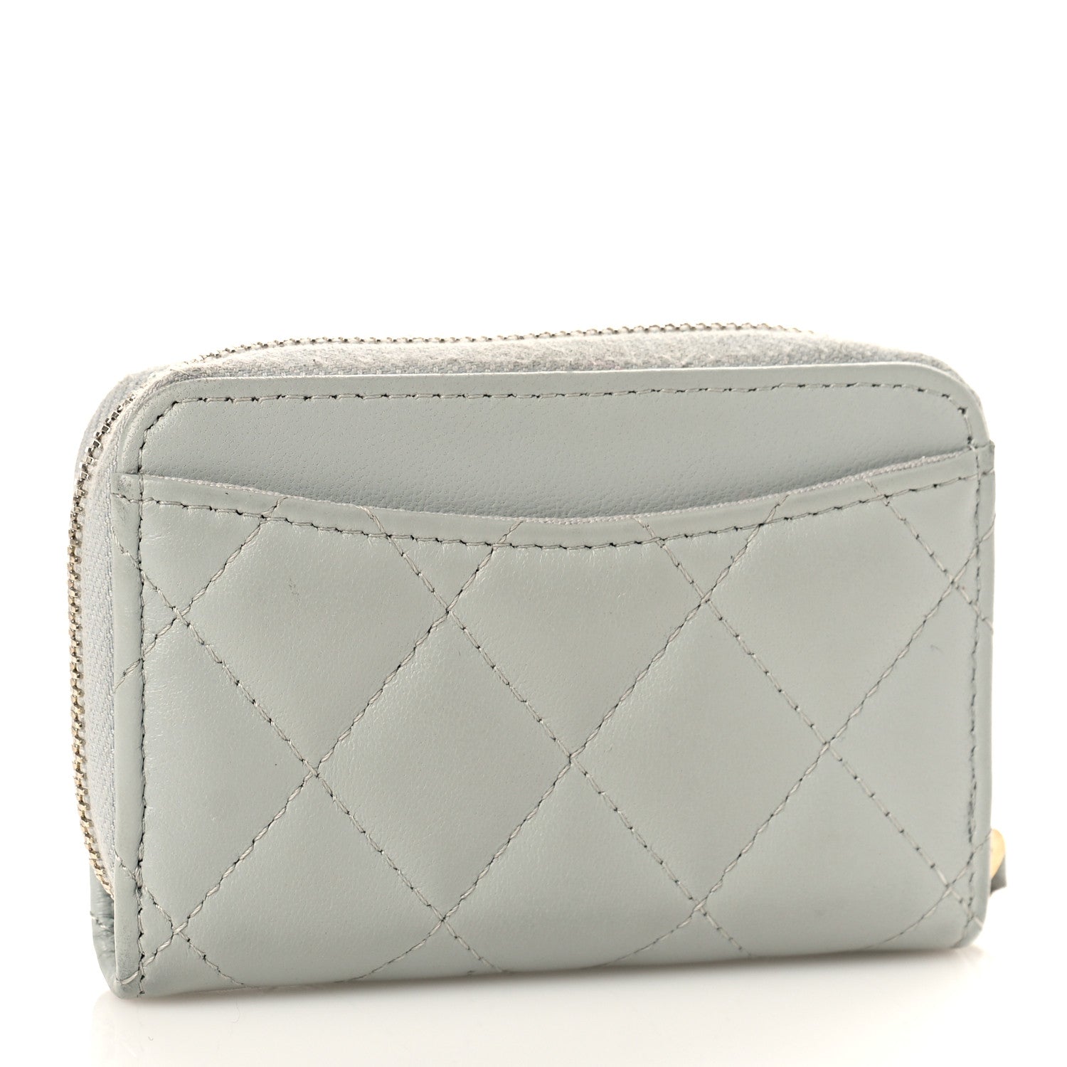 Chanel Lambskin Quilted Zip Around Coin Purse Wallet Grey 3 of 13