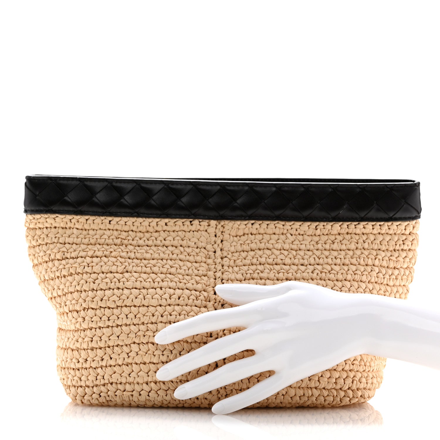Bottega Veneta Raffia Woven Nappa Intrecciato Medium Pouch Natural Fondant 2 of 8